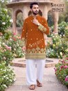 Sangeet Prince Rayon Crush Embroidery Short Mens Kurta